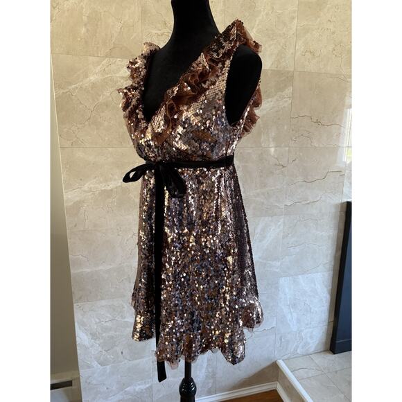 Free People Tribeca Sequin Mini Party Dress - 2 - Copper, Open Back, NYE Holiday - Picture 9 of 16